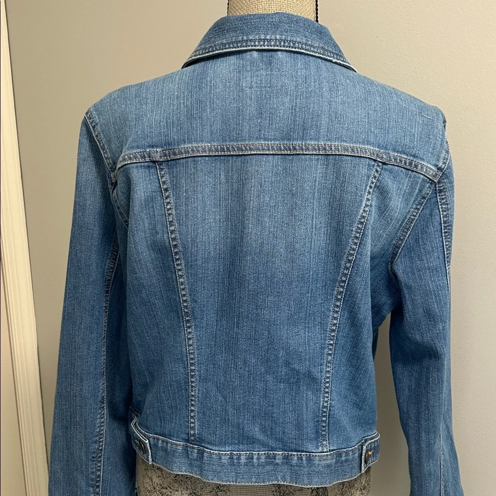 Ann Taylor LOFT Classic Blue Denim LS Flap Pocket Button Front Jacket Sz Large - Picture 4 of 8